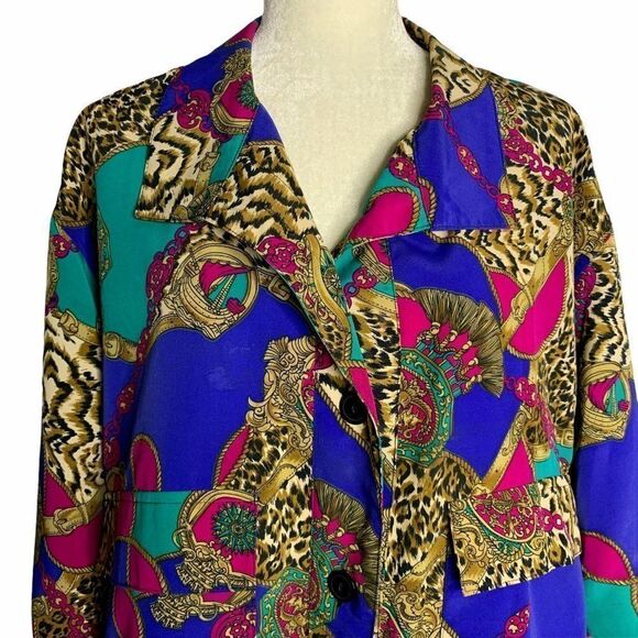 Vintage 90s Baroque Style Jacket XL Leopard Jewelr - Picture 2 of 7